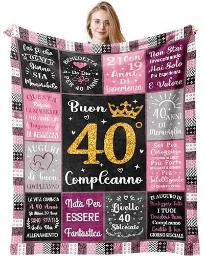 40 Anni Compleanno Donna, Regalo Donna 40 Anni, Buon 40° Compleanno, Regalo Di Compleanno Migliore Amica/Mamma/Figlia/Sorella/Ragazza/Moglie, Gadget 1985 Compleanno, Idee Regalo 40 Coperta 150x130CM