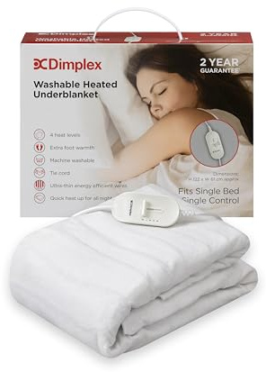 Dimplex Electric Under Blanket, Washable Electric Blanket - Single | 4 heat settings, ultra-thin, overheat protection, machine washable. Electric blanket throws.