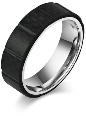 fycouyee Men's Carbon Fiber Rings Black Titanium Steel Rings