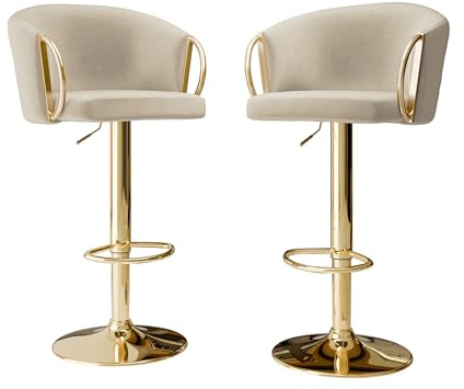 Mirjan24 Barhocker MUZ BS-1171, 2er Set Barstuhl mit Metall Gold, gepolsterter Küchenstuhl mit Rückenlehne, Hocker, Küchenhocker (98-Beige)