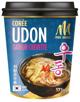 MEI ASIA - Nouilles Udon Instantanées Saveur Crevettes - Recette de Corée - le pot de 173g - Le Lot De 4
