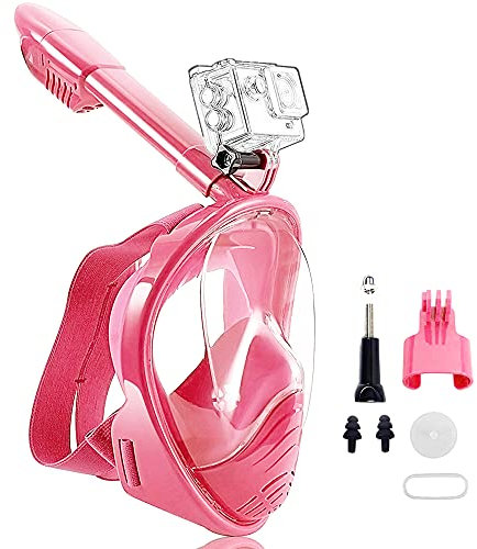HINATAA Máscara de Buceo para Niños, 180 °Máscara de Snorkel de Cara Completa Infantil, Anti-vaho Anti-Fuga Máscara de Gafas Compatible con Cámara, Adecuado para Niños de 4 a 12 Años (Rojo)