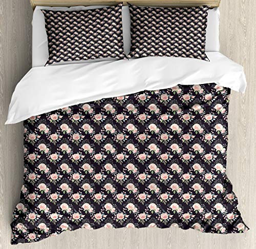 ABAKUHAUS Vintage Duvet Cover Set, Floral English Garden Roses, Bedding Set 3 Pieces with 2 Pillow Shams, 200 x 200 cm - 70 x 50 cm, Multicolor