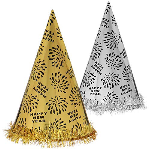com-four® 2x Silvester Partyhut - Kegelhut Happy New Year für Silvester - Kopfbedeckung für Neujahrs-Party (Set13 - Kegelhut)