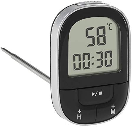 TFA Dostmann Digitales Küchenthermometer Fleischthermometer kabellos, 30.1062.01, inkl Timer und Stoppuhr Kerntemperatur messen schwarz, Kunststoff