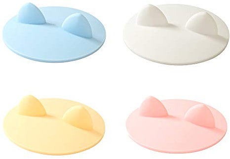 Lot de 4 couvercles de tasse en silicone - Oreilles de chat de 10,2 cm - Anti-poussière - Réutilisables - En caoutchouc - Pour boisson, café, tasse