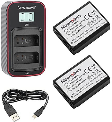 Newmowa LP-E10 Batterie de Remplacement (Pack de 2) et écran LCD Intelligent Double Chargeur USB pour Canon LP-E10 et Canon EOS Rebel T3, T5, T6, T7, 1100D, 1200D, 2000D, 4000D, Kiss X50, Kiss X70