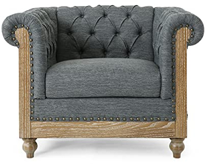 VOLL Tufted Club Chair with Nailhead Trim - Charcoal/Dark Brown