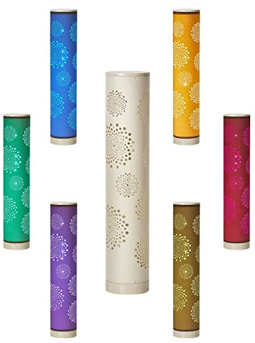 Northpoint LED Lichtsäule Stehlampe mit samtiger Textil Oberfläche und Stanzmuster Höhe ca. 64cm RGB und warmweißes Licht stufenlos dimmbar (Creme Pusteblume)