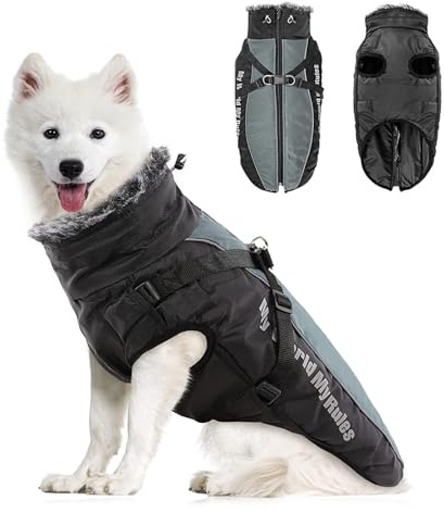 PETCUTE Wasserdichter Hundemantel für kleine Hunde,Reflektierende,Verstellbar,Winter Hundejacke mit Geschirr,Winddichte Haustierkleidung Outfit für kleine mittelgroße Hunde,5XL