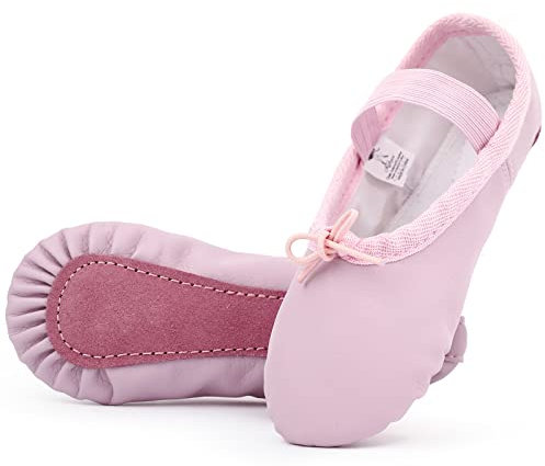 Kefiyis Ballet Shoes for Girls Leather Dance Shoes Full Sole Ballet Flats Ballet Slippers for Kids Toddler Women Adults (Pink 10.5)