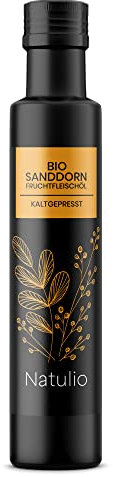 Natulio Sanddornöl Bio kaltgepresst aus Deutschland 100ml - Sanddornfruchtfleischöl bio - zur Ernährung sowie zur Hautpflege geeignet - reich an Palmitoleinsäure - zertifiziert nach DE-ÖKO-006