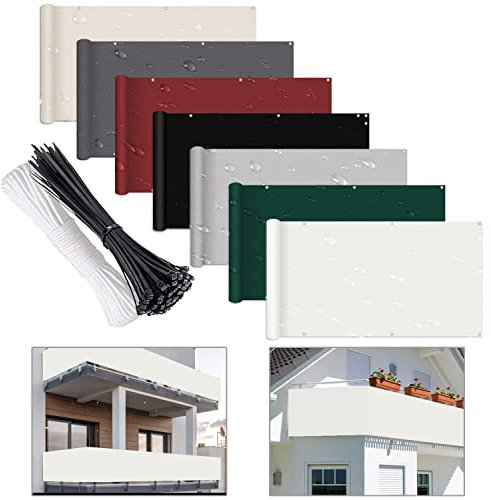 ELINHGO Brise Vent Balcon 130x1000cm, Brise Vue Balcon Tissu, imperméable à l'eau, Protection Contre Le Vent et Le Soleil, pour Jardin et Lieu de fête, Piscine, terrasse - Blanche