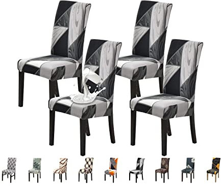 Jaotto Stuhlhussen 4er Set Wasserdicht Stuhlhussen für Esszimmerstühle Stretch Stuhlhussen Schwingstühle Waschbarer Universal Dekoration Stuhlbezug für Haus Restaurant Küche Hotel,Schwarze Geometrie