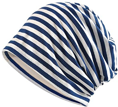 GIVBRO Schlafmütze, gestreift, Nachtmütze, Chemo-Kopfbedeckung, Haube, Slouchy, Beanie-Mütze, Baumwolle, Schlafmütze für Männer und Frauen