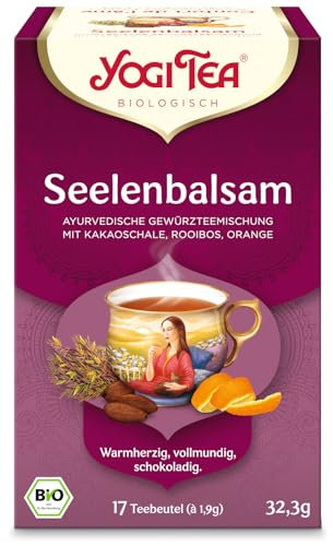 Yogi Tea - Seelenbalsam, Ayurvedischer Bio Kräutertee, Mischung aus Kakaoschalen, Rooibos und Orange, Yogi Tee 6er Pack, 6x17 Beutel (102 Teebeutel insgesamt), Ideal als Geschenk