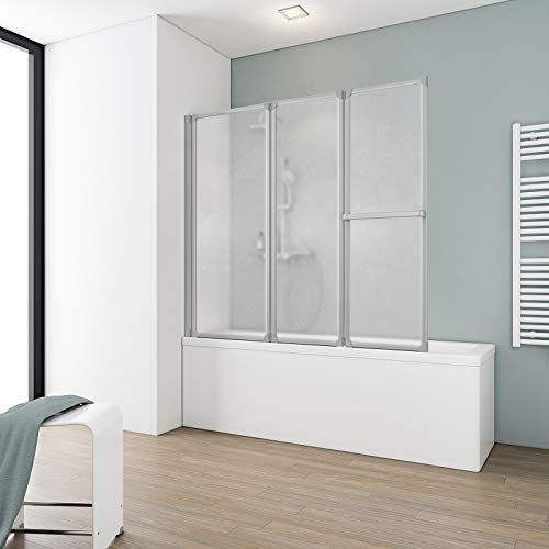 Schulte pare-baignoire 152 x 140 cm, 3 volets (72+40+40) avec porte-serviette, profilé alu-argenté, écran pivotant 180° contre le mur, verre synthétique acrylique 3mm, joint d'étanchéité