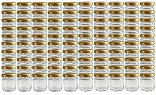 Vitrea 50 x Marmeladengläser kleine 37 ml Gläschen mit Schraub-Deckel Gold - Mini Einmachgläser - Honiggläser - Probiergläser für Gastgeschenke & Hochzeit Made in Germany (50)