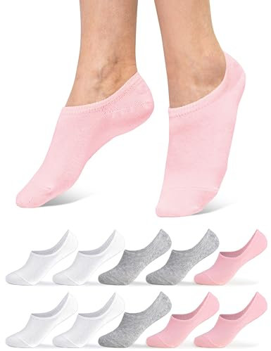 Occulto Damen Füsslinge 10er Pack (Modell: Susi) Weiß-Grau-Pink 35-38