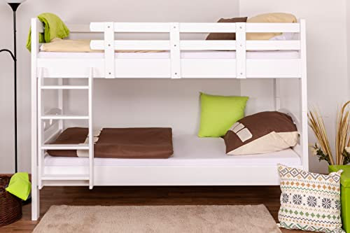 Etagenbett für Erwachsene Easy Premium Line K19, Kopf- und Fußteil mit Löchern, Buche Vollholz massiv Weiß - 90 x 200 cm (B x L), teilbar