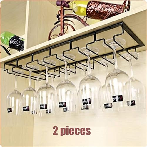 2 Pezzi 6 righe Supporto bicchieri da vino sospeso,Inserto portabicchieri Appeso Porta Tazza,Portabicchieri da vino appeso a piedi, Portabicchieri da vino invertito, Adatto per cucine da bar