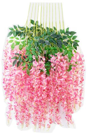 Glycine Fleurs suspendues, Paquet de 12 3,6 Pieds Glycine Fleurs suspendues Glycine Artificielle Fleurs en Soie Garland pour Mariage fête Jardin extérieur décoration Murale de la Maison (Rose)
