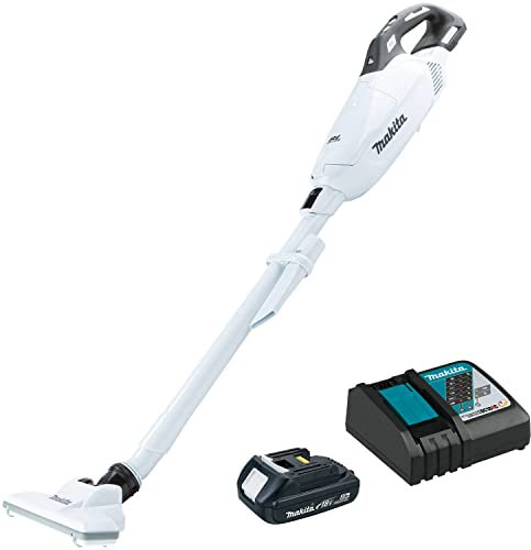 Makita XLC10R1W 18V LXT® - Kit aspirapolvere compatto senza spazzole a 4 velocità, con pulsante e sacchetto per la polvere (2,0 Ah)