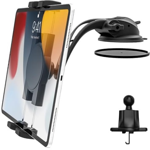 woleyi Soporte Tablet Coche Delantero, Soporte Tablet Salpicadero Rejilla de Ventilacion Parabrisas con Ventosa, Soporte Universale Automóvil para iPad Pro Air Mini, Galaxy, Móvil y Tableta 4-12,9