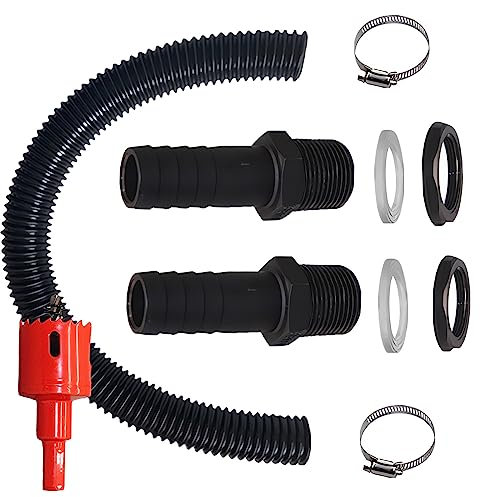 Regentonnen Verbinder Set,Regentonnendurchführung Enthält 2 Regentonnendurchführung 25 Mm, 50 cm Verbindungsschlauch, Lochöffner Und Schlauchklemme, Für Regentonne, Wassertanks, Zisternen