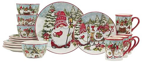 Certified International Servizio di stoviglie da 16 pezzi, motivo: gnomi natalizi, multicolore