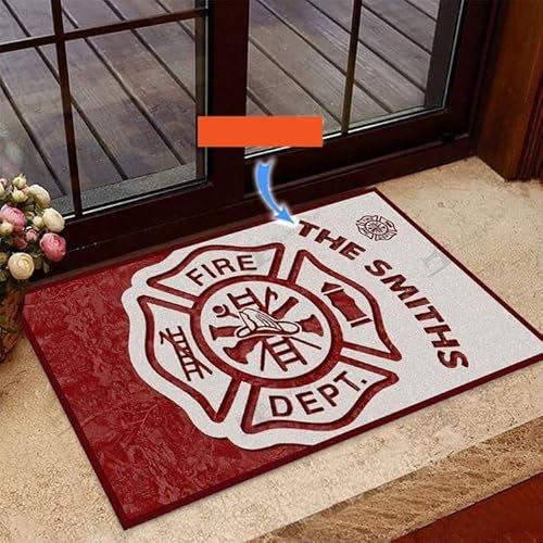 Fußmatte für drinnen und draußen, rot und weiß, Feuerwehrmann, Feuerwehr, Fußmatte, Heimdekoration, individuelle Namensteppiche, Geschenke, Heimdekoration