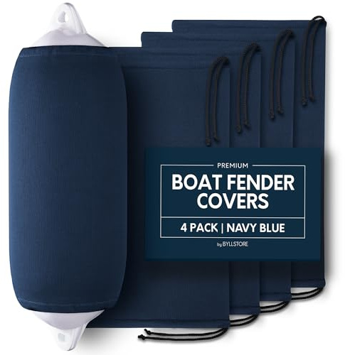 Byllstore - Fundas para defensas de barco, varias opciones de tamaños disponibles, de poliéster, paquete de 4 unidades, azul marino, 30,5 x 86,3 cm