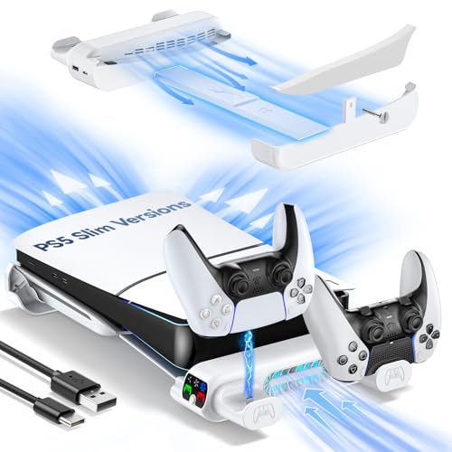 Tokluck Soporte Horizontal para PS5 Pro/Slim Disc y Digital, Soporte de Refrigeración para PS5 con Cargador para Playstion 5, Soporte Horizontal para PS5 Slim y Pro (No Apto con 2020 PS5 Normal)