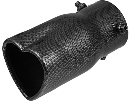 A ABSOPRO Auto Auspuffendstück Herzförmig Schwarz 1 Stück Aufschraubbar | Metall, Kohlefaser-Muster, Außendurchmesser 63mm, Auslass 67x60mm, Gesamtlänge 138mm, Gewindegröße M8x1.25