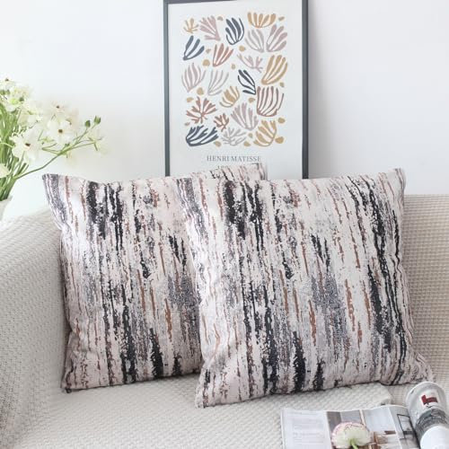 NIULAA Samt Kissenbezug 50x50 2er Set Grau Kissenbezüge Vintage Sofakissen Couchkissen Aesthetic Dekokissen Kissenhülle Deko Kissenhüllen Quadratisch Zierkissen Wohnzimmer Couch
