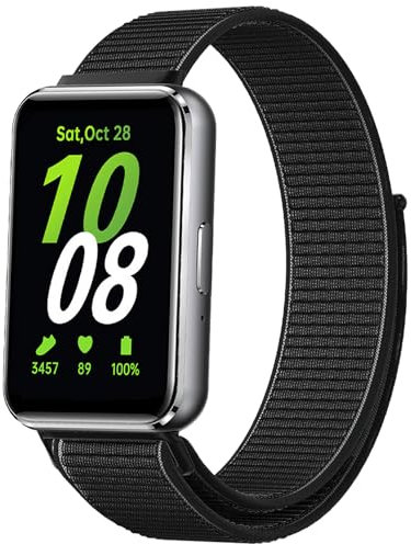 ZoRoll Armband für Samsung Galaxy Fit 3, Nylon Einstellbar Klettverschluss Ersatzarmband Sport Loop Soft Kompatibel mit Samsung Galaxy Fit 3 - Schwarz