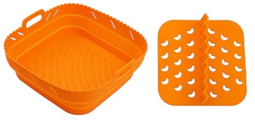 Oenothera Moule Silicone Air Fryer, Plat pour Air Fryer, Réutilisable Plat Silicone air Fryer, pour Friteuse Air, Micro-ondes, Four（Orange）
