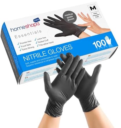 HOMESHOPA Disposable Nitrile Examination Gloves, 50 Pack Black, Medium, Powder Free, Latex Free, Medical Grade, Food Safe, Multipurpose, Non-Sterile Protective Extra Strong Surgical Gloves