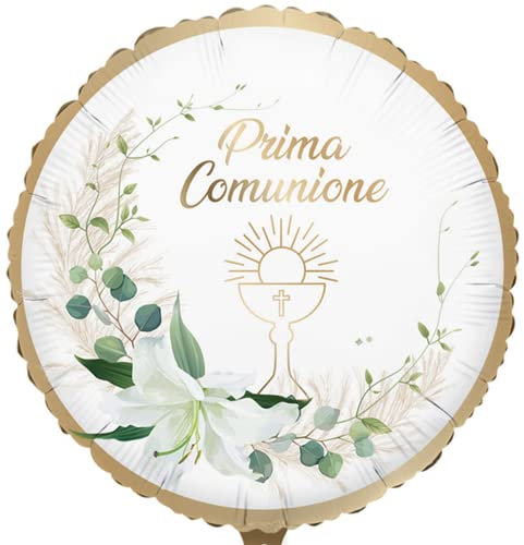 MYLAR PRIMA COMUNIONE CALICE FIORE Ø 45 CM bianco oro verde e fiore bianco per addobbi prima comunione