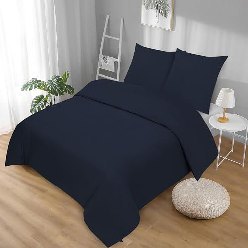 Softex Royal Bettwäsche Set 200x200 cm – 3-teilig (1 Bettbezug + 2 Kissenbezüge 80x80 cm) – 100% Baumwolle – hautfreundlich & 60° waschbar – YKK Reißverschluss – Oeko-TEX Zertifiziert Dunkelblau