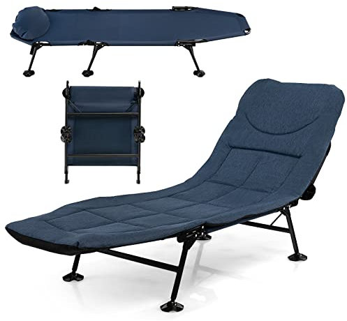COSTWAY Karpfenliege mit Abnehmbarer Matratze und 6-Fach Verstellbarer Rückenlehne, klappbarer Feldbett bis 200 kg belastbar, Campingliege, Angelliege, Campingbett, 194 x 66 x 29 cm (Marineblau)