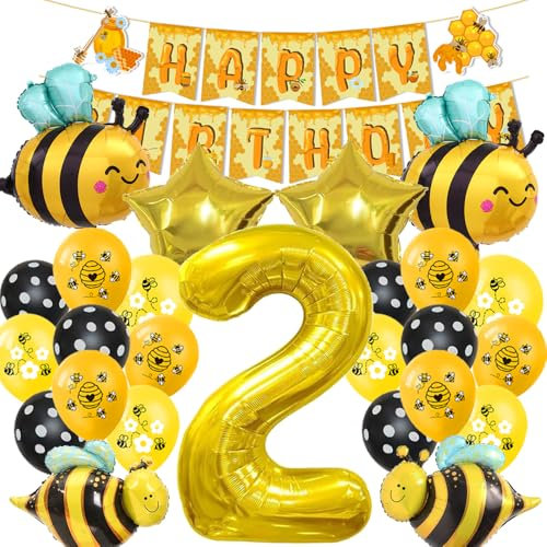 Glamifyr Biene Maja Geburtstagsdeko Luftballons Geburtstag 2 Kindergeburtstag, Bienen Luftballons Deko 2. Geburtstag, Bienen Deko Geburtstag Luftballon Biene Deko Kinder Folienballon 2 Geburtstagspa