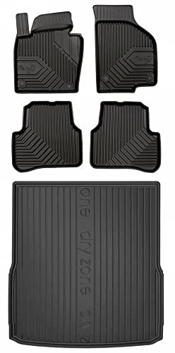 MOTOS Satz Gummifußmatten und Kofferraummatten passend für Volkswagen Passat B7 2010-2014 Kombi, ohne höhenverstellbaren Kofferraumboden Verbessern Sie Ihren Reisekomfort mit Antirutschmatte Auto 3D-