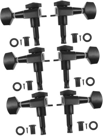Parliky 6pcs Guitar String Buttons Locking Function 1:18 Ratio Semi Enclosed Tuners for Electric Acoustic Guitar Black Accessories