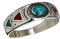Indianerschmuck Ring Türkis Koralle Chip Inlay Westernschmuck Indianerring Navajo Style Silver Fox Folkloreschmuck (16,5)