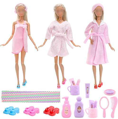 Miunana 3 Accappatoi + 2 Cappucci Doccia + 12 Accessori Da Bagno + 3 PCS Scarpe + Asciugamano Per 11.5 Pollici 30 CM Bambola (Non Include Bambola)
