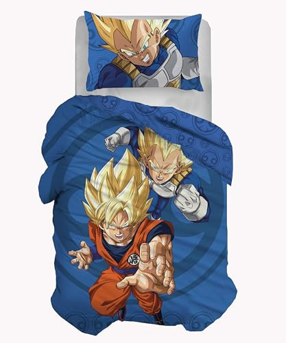 hermet Dragonball, Bettwäsche-Set für Einzelbett, aus Baumwolle, 100% Baumwolle, Bettbezug 155 x 200 cm, Kissenbezug 50 x 80 cm, für Kinderzimmer, offizielles Produkt, kein Spannbettlaken