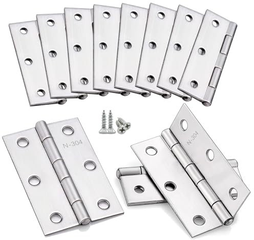 Anstore - Bisagras de acero inoxidable para puerta, 8 unidades, 75 x 50 x 1,2 mm, acero inoxidable, bisagra para piano, para puertas, ventanas, armarios con 60 tornillos de 16 x 3,5 mm