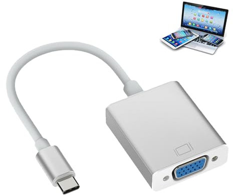 Adaptateur USB C vers VGA, Compatible Thunderbolt 3/4, Convertisseur Mâle vers Femelle, Résolution 1920x1200 pour MacBook Pro/Air, iPhone 15 Plus Pro Max, Boîtier en Aluminium, Accessoires Multimédia