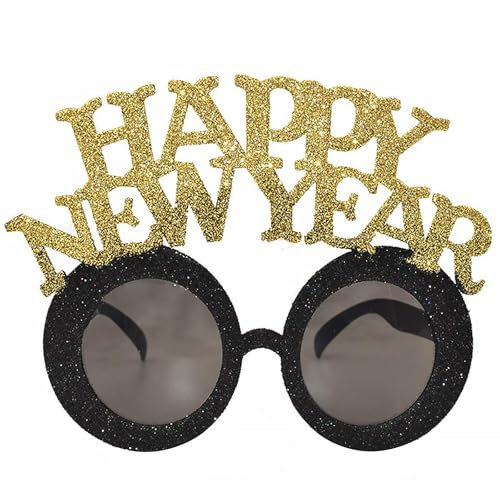 Happy New Year Glitzer Brille, Happy New Year Brille, Silvester Deko Partybrille, Silvester Brille, Happy New Year Glasses, Silvester Foto Requisiten, Geeignet als Silvesterparty-Dekoration (Gold)